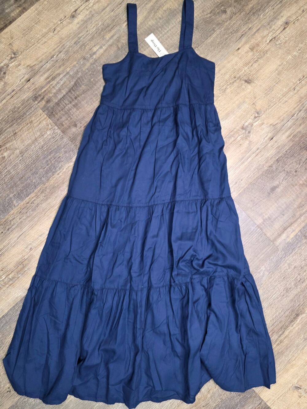 The Drop Britt Dress Navy Blue Tencel Lyocell Tiered Size XXS NWT